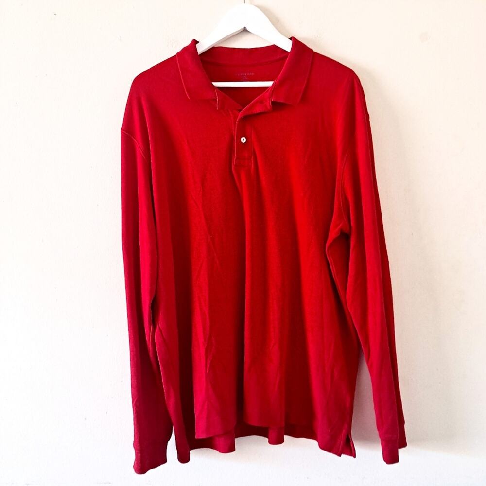 Lands' End 100% Cotton Red Mesh Pima Cotton Long Sleeve Polo Shirt | Men's XL